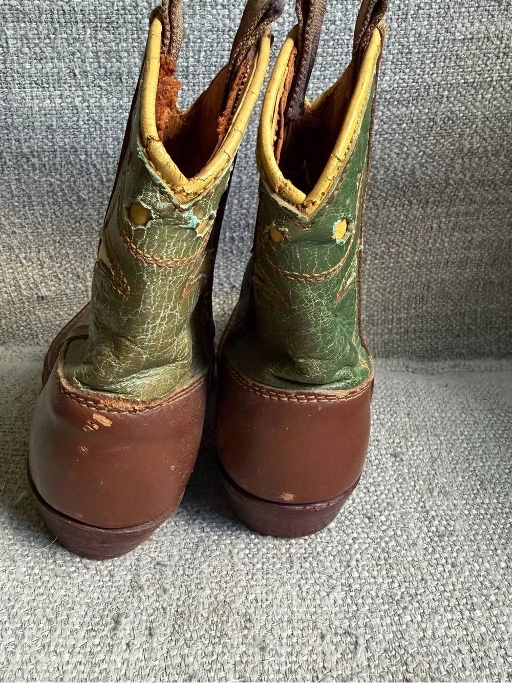 Vintage 1950s Tom Mix Kids Brown and Green Western Cowboy Boots